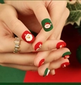 Short matte Christmas press-on nails with 3D Santa Claus and red green holiday design - Red And Green Christmas Style (JP2777)