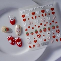 5D embossed nail art stickers with 3D strawberry heart bow designs on white ceramic plate - Strawberry Bowknot Style (FEB-313)
