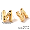 Polished gold bubble letter N stud earrings with dimensions and weight specs - Letter N (E01698-N)
