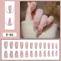 Long coffin press-on nails with nude pink base, black lines, glitter and crystal accents - Nude Pink Simple Line Rhinestone Style (D-86) / 24 Pcs/Set