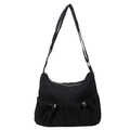 Large black nylon crossbody bag with drawstring pockets and metal buckle details - Black
