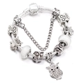 Detail of S925 sterling silver charms featuring owl designs and white translucent beads - Lucky Owl Theme (L05) / 16cm