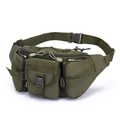 Army green tactical waist bag in durable nylon with multi-pocket and buckle design - One Size / Army Green
