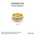 Detail of 6mm two-tone stainless steel twisted ring with technical parameters - Two-Tone Woven Texture (KR42633-K)