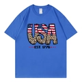 T-shirt bleu avec graphisme USA, drapeau et imprimé léopard sur fond blanc - Bleu Royal 1