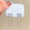 Elegant silver long tassel earrings with sparkling cubic zirconia crystals for parties - Cluster Rhinestone Long Tassel Style (K-216)