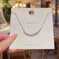 Silver tone 18K titanium steel necklace with curved zircon pendant on fashion card - X454 Silver Curved Row Zirconia