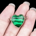 Green malachite heart connector in gold bezel with double loops for DIY jewelry - Synthetic Malachite Double Hole (Gold)