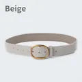 Beige suede leather waist belt for women with vintage matte gold oval metal buckle - Beige