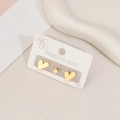 Three-piece stainless steel earring set featuring gold heart studs and a round zircon stone - Heart Style / Gold