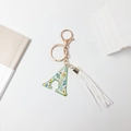 Floral letter A keychain with rose gold ring and white tassel for bag decoration - Letter A (With Tassel)