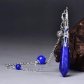 Lapis lazuli hexagonal prism pendant necklace with silver hollowed metal cap decoration - Silver Lapis Lazuli