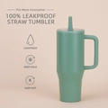 Insulated 40oz sage green stainless steel tumbler with handle and leakproof straw lid - 40oz / Grey Green