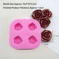 Pink silicone mold with four cavities for crafting 4.3cm realistic 3D rose flower shapes - #6835 4-Cavity Rose