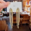 Elegant gold-tone S925 silver needle tassel earrings with shimmering inlaid crystals - Gold Rhinestone Tassel (E0353)