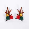 Brown flocking reindeer antler hair clips with festive red and green plush pom poms - Coffee Antlers With Pom Poms Pair