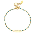 Gold stainless steel bracelet with 'mama' pendant and turquoise beads for women - Mama - Teal Beads