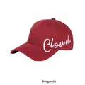 Distressed burgundy cotton baseball cap with white Cloud embroidery on the side - Burgundy / Adjustable