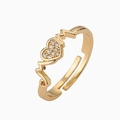 Adjustable gold heart MOM ring with sparkling pavé stones and heartbeat line design - Heartbeat / White Zirconia Heart (CR0324DX-MOM)