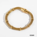 Gold mesh chain bracelet with magnetic clasp and polished rings in stainless steel - Gold Bracelet (KD889)