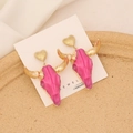Bohemian bull skull earrings with pink enamel and gold hearts on S925 silver pins - Rose Red