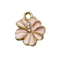 Pink flower charm with gold border and three small crystals for DIY jewelry making - Pink Pave Rhinestone Flower Pendant (16695) / 1 Piece (12x14mm)