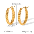 Golden C-shaped twisted rope hoop earrings with 2.57cm height measurements - Braided Texture Round Style (HC-E10799)