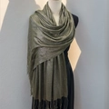 Sparkling gold-green tassel pashmina scarf with metallic silver thread for evening parties - Standard / 180x70cm / Army Green