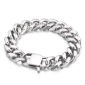 Classico bracciale a catena cubana in acciaio inossidabile argento con chiusura a moschettone - Braccialetto (KB153790-Z)