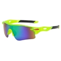 Fluorescent green semi-rimless cycling sunglasses with gradient multi-color lenses - Fluorescent Green (Green Mirror)