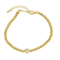 18K gold plated bead bracelet with heart pendant and white cubic zirconia stone - Style D-Gold Beads with Heart Pendant