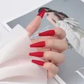 Faux ongles ballerine longs rouge mat avec finition givrée élégante pour femmes - Rouge Vrai Mat (CBLM-13)
