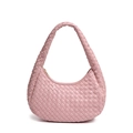 Borsa hobo rosa in pelle intrecciata con motivo Intrecciato e cerniera dorata - Rosa Loto