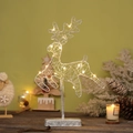 Illuminated silver metal reindeer LED ornament on wood table for Christmas decor - Deer (37cm)