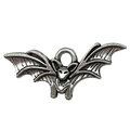 Antique silver bat pendant charm with detailed wing carvings for Halloween jewelry making - Antique Silver Bat Charm