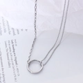 Silver circle pendant necklace with asymmetrical dual chain in polished stainless steel - 35+5CM / Steel