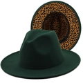 Chapeau Fedora en laine vert foncé avec doublure léopard élégante et bord large classique - M (56-58cm) / Style Vert Foncé (06)