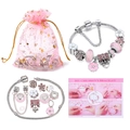 Pink DIY children's bracelet set with 16cm snake chain and colorful heart charms - Pink Bubble Bead Style