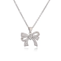 Silver bow pendant necklace with sparkling cubic zirconia on a white reflective surface - Silver (24533)