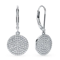 Elegante S925 zilveren leverback oorbellen met pavé gezette ronde zirkonia schijven - 925 zilver / Zilver