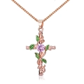 Collana a croce in oro rosa con foglie intrecciate, gemma rosa e smalto verde - Stile Croce Oro Rosa con Foglie Verdi e Gemma Rosa (Rose Gold 11432)