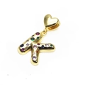 Gold-plated letter K pendant with heart clasp and vibrant multi-colored zircon stones - Pendant Only / Letter K