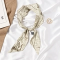 Fashionable narrow silk scarf with beige and brown map pattern and letter M design - Letter M-Vintage Map