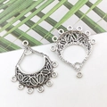 Retro silver alloy teardrop earrings connectors with intricate hollow patterns for DIY jewelry - Leaf Waterdrop Hollow 30x33mm