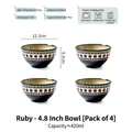 Set of four 4.8-inch Japanese ceramic bowls in dark blue with vintage red dots - Set of 4 / 4.8 Inch / Ruby