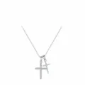 Elegant 925 sterling silver necklace featuring double cross pendants with sparkly cubic zirconia - Silver (S925 Sterling Silver)