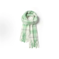 Thick winter scarf with green and white plaid pattern and soft tassel detailing - Fresh Green White Plaid