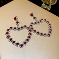 Silver heart-shaped hoop earrings with red gemstone inlay on beige textured background - 6# Silver Pin - Red Heart