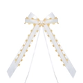 White wedding ribbon bow with gold heart sequins for car mirrors and gift decor - Yellow Satin Heart Style