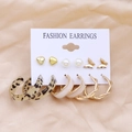 Lot de 6 paires de boucles d'oreilles dorées avec perles et anneaux en acrylique léopard - Ensemble Acrylique Papillon Léopard (Z39)